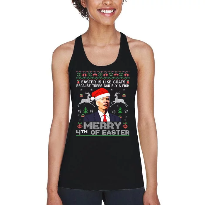 Merry 4th Of Easter Funny Biden Ugly Christmas Sweater Women's Racerback Tank