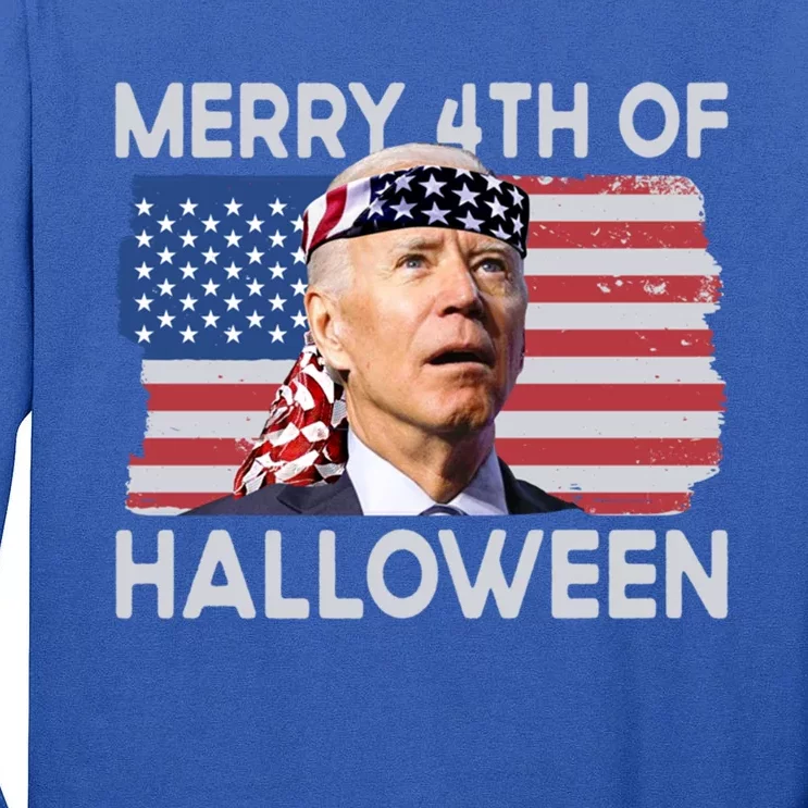 Merry 4th Of Halloween Confused Biden 4th Of July Cool Gift Tall Long Sleeve T-Shirt