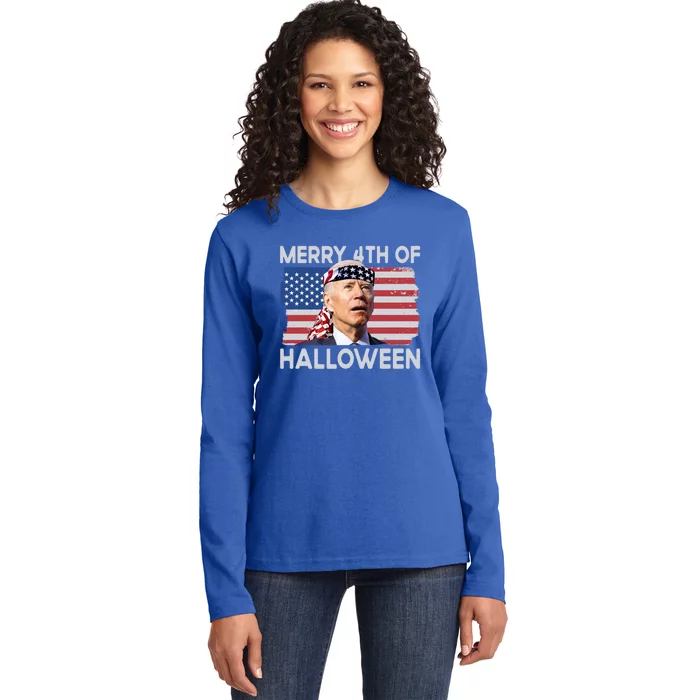 Merry 4th Of Halloween Confused Biden 4th Of July Cool Gift Ladies Long Sleeve Shirt