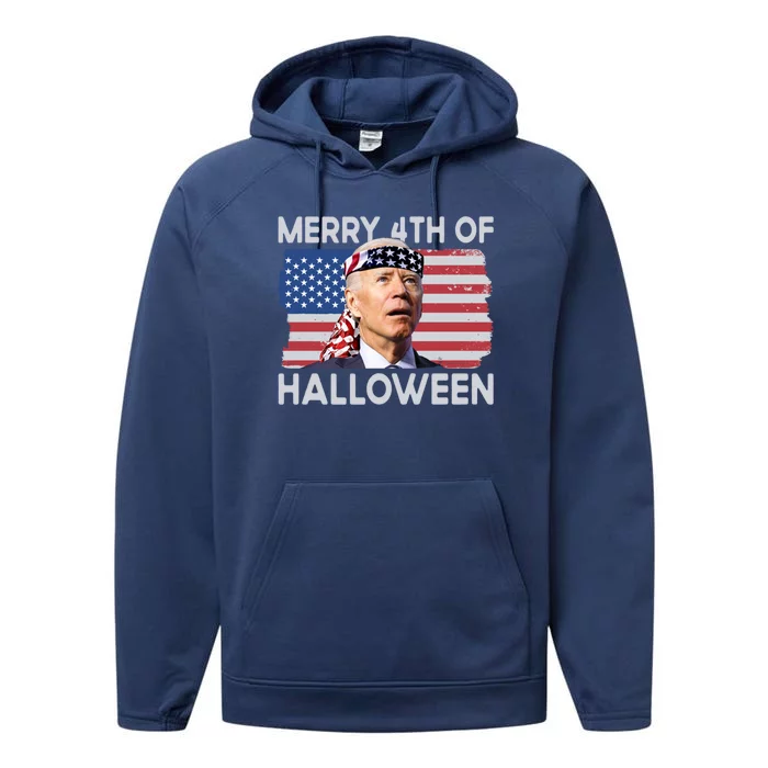 Merry 4th Of Halloween Confused Biden 4th Of July Cool Gift Performance Fleece Hoodie