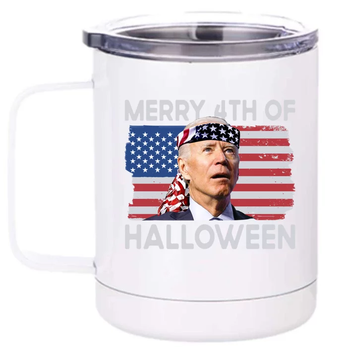 Merry 4th Of Halloween Confused Biden 4th Of July Cool Gift Front & Back 12oz Stainless Steel Tumbler Cup