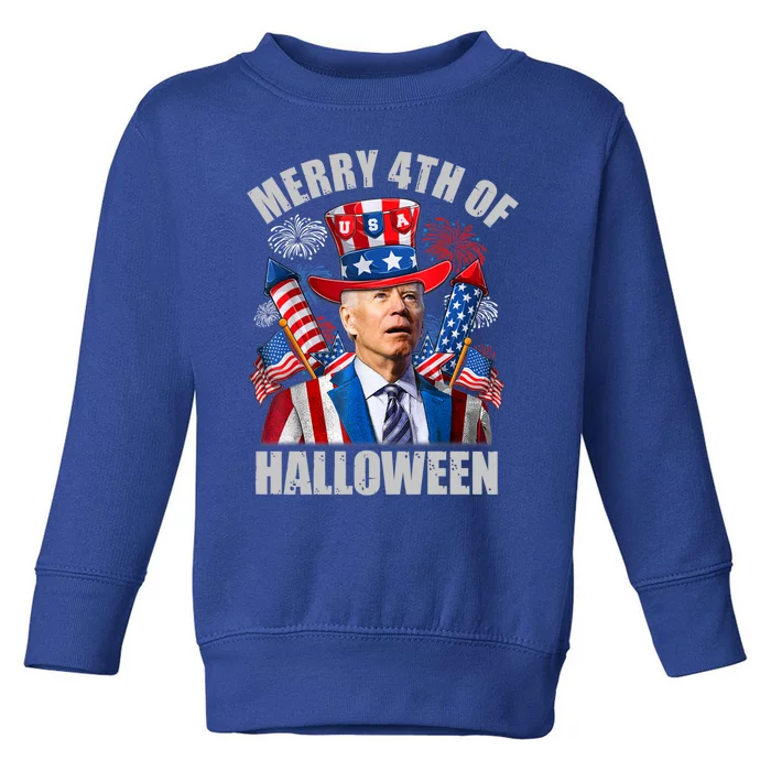 Merry 4th Of Halloween Joe Biden Confused 4th Of July 2024 Gift Toddler Sweatshirt