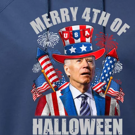 Merry 4th Of Halloween Joe Biden Confused 4th Of July 2024 Gift Performance Fleece Hoodie