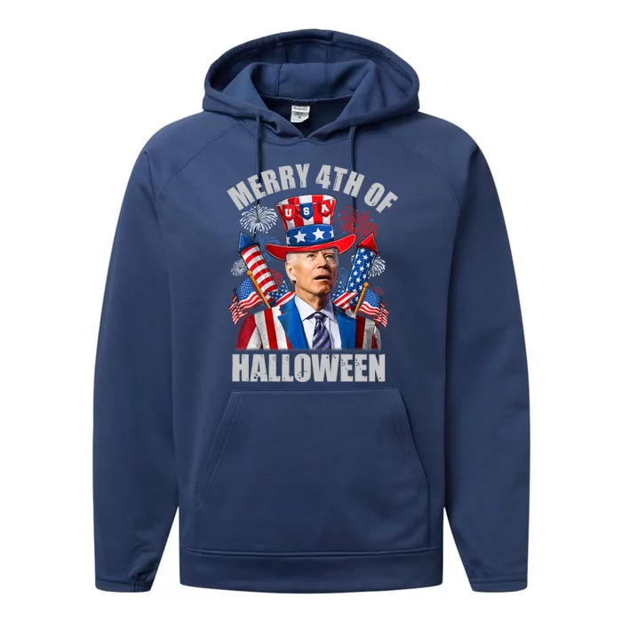 Merry 4th Of Halloween Joe Biden Confused 4th Of July 2024 Gift Performance Fleece Hoodie