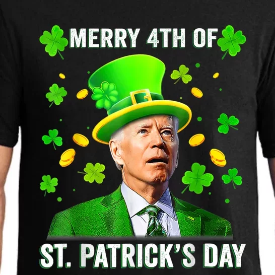 Merry 4th Of St Patricks Day Joe Biden Leprechaun Hat Clover Great Gift Pajama Set