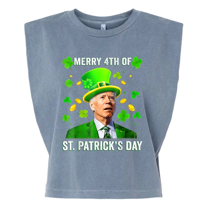 Merry 4th Of St Patricks Day Joe Biden Leprechaun Hat Clover Great Gift Garment-Dyed Women's Muscle Tee