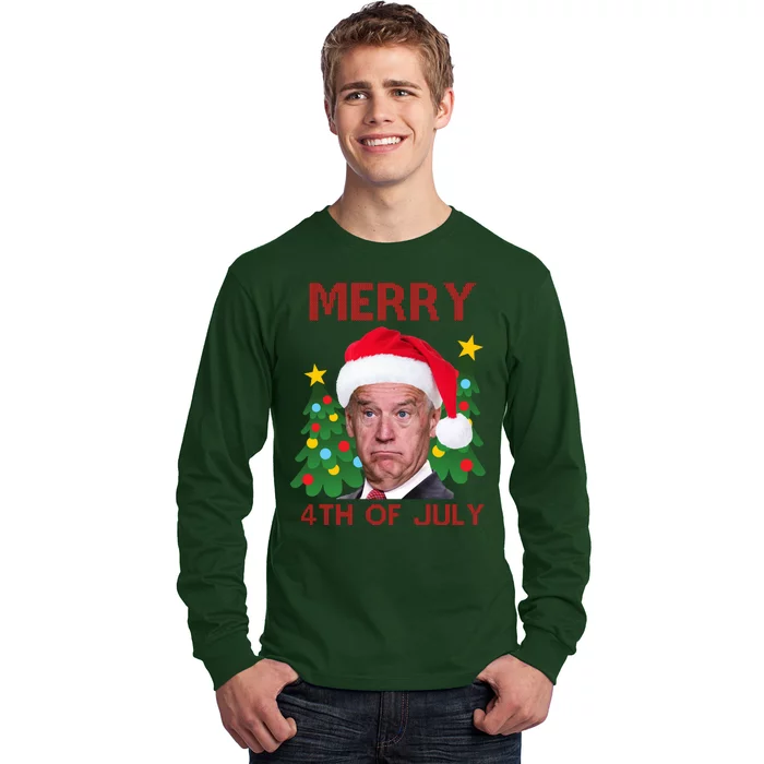 Merry 4th Of July Funny Joe Biden Ugly Christmas Long Sleeve Shirt