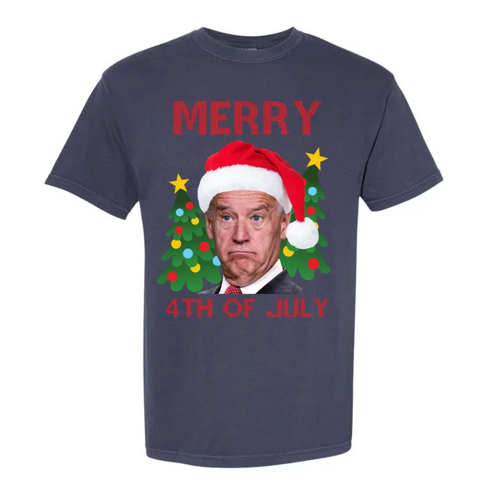 Merry 4th Of July Funny Joe Biden Ugly Christmas Garment-Dyed Heavyweight T-Shirt