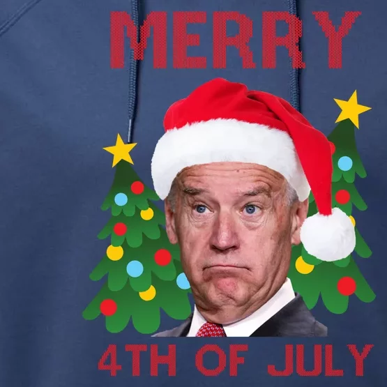 Merry 4th Of July Funny Joe Biden Ugly Christmas Performance Fleece Hoodie