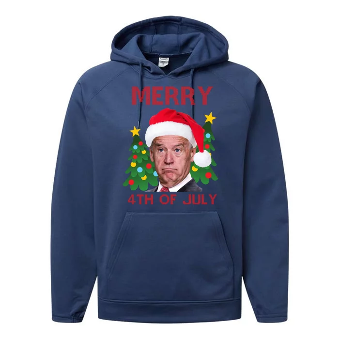 Merry 4th Of July Funny Joe Biden Ugly Christmas Performance Fleece Hoodie