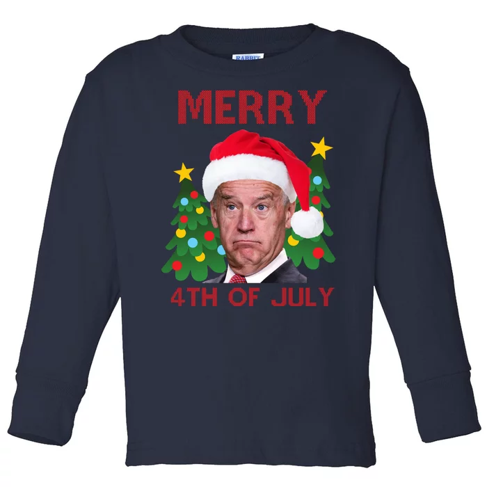 Merry 4th Of July Funny Joe Biden Ugly Christmas Toddler Long Sleeve Shirt