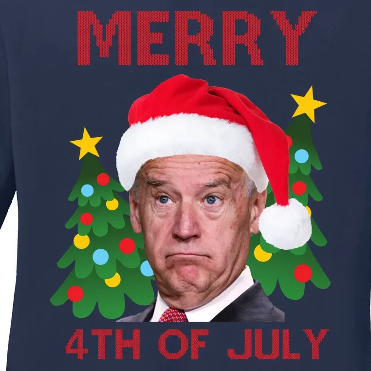 Merry 4th Of July Funny Joe Biden Ugly Christmas Ladies Long Sleeve Shirt