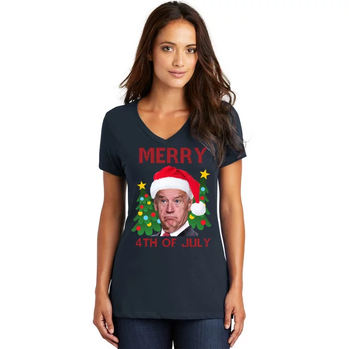 Merry 4th Of July Funny Joe Biden Ugly Christmas Women's V-Neck T-Shirt