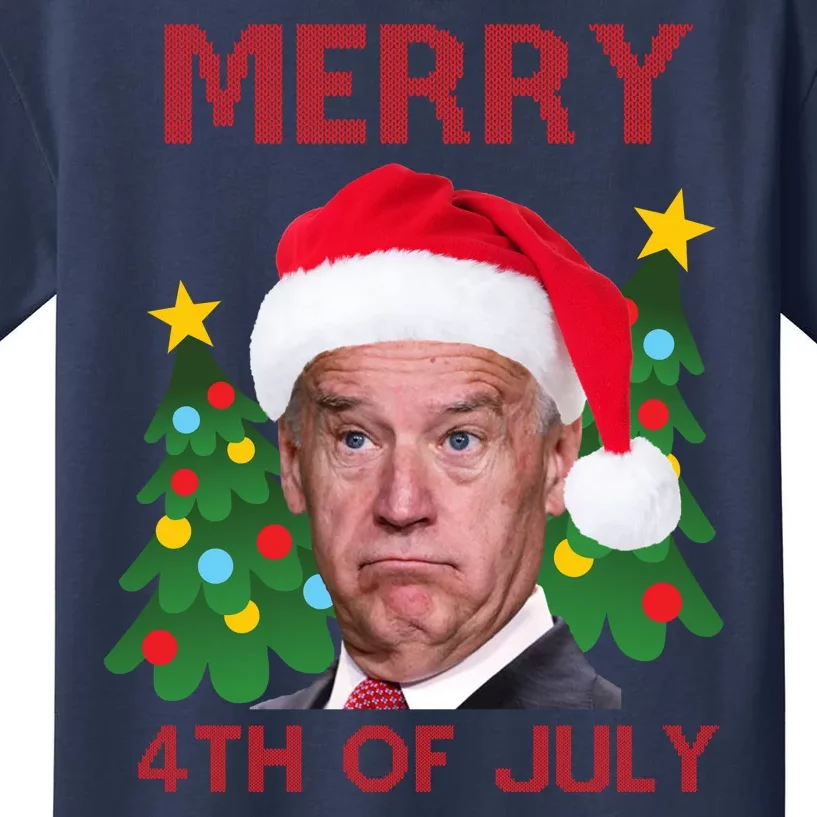 Merry 4th Of July Funny Joe Biden Ugly Christmas Kids T-Shirt