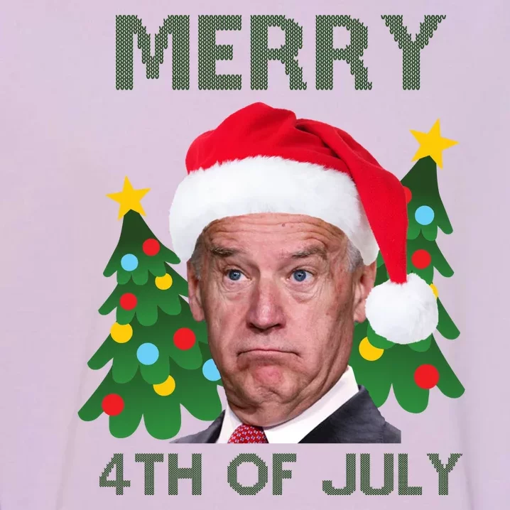 Merry 4th Of July Funny Joe Biden Ugly Christmas Garment-Dyed Sweatshirt