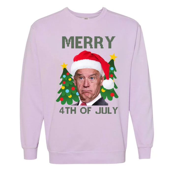 Merry 4th Of July Funny Joe Biden Ugly Christmas Garment-Dyed Sweatshirt