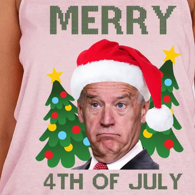 Merry 4th Of July Funny Joe Biden Ugly Christmas Women's Knotted Racerback Tank