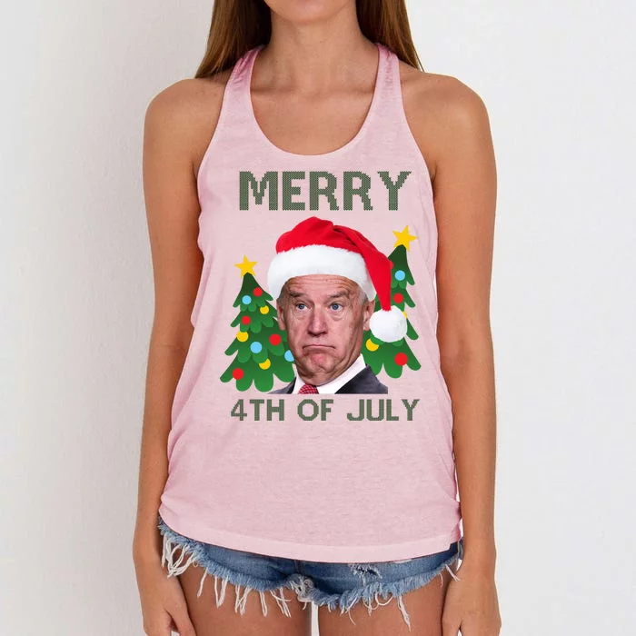 Merry 4th Of July Funny Joe Biden Ugly Christmas Women's Knotted Racerback Tank