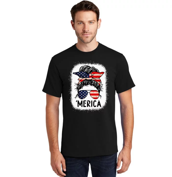 Merica 4th of July Wo Mom American Flag US Bleached Tall T-Shirt