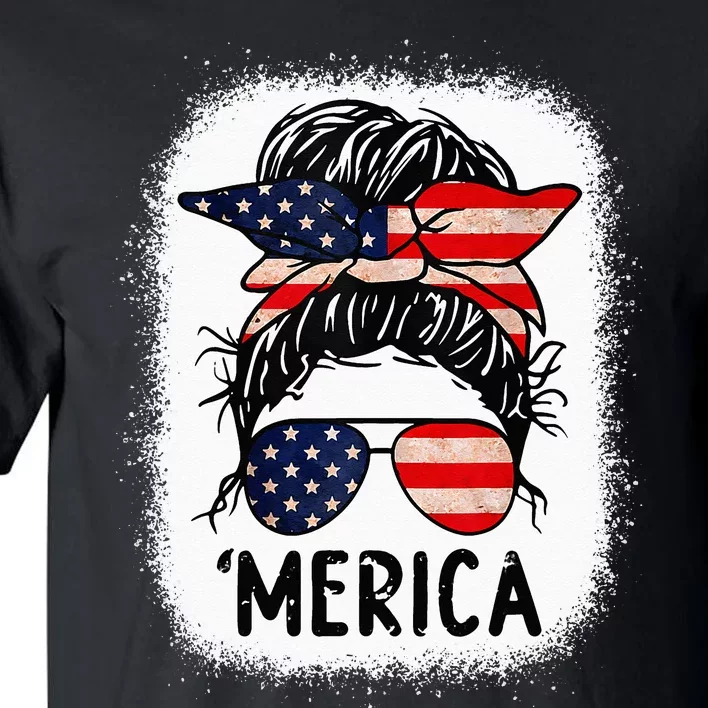 Merica 4th of July Wo Mom American Flag US Bleached Tall T-Shirt