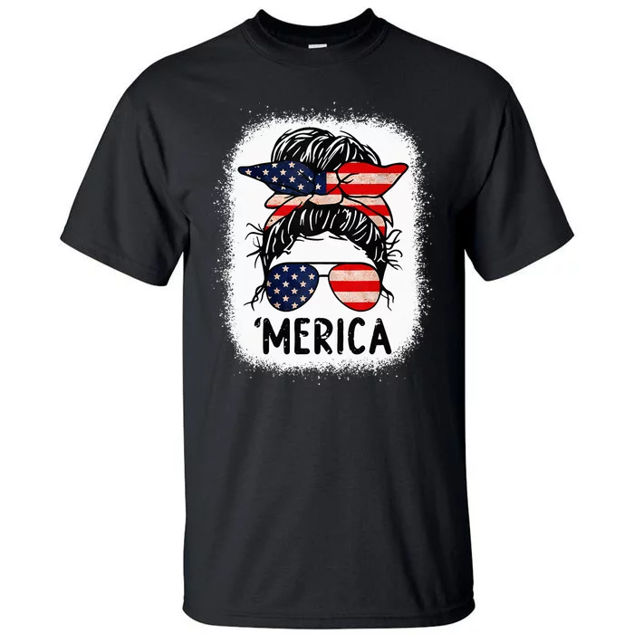 Merica 4th of July Wo Mom American Flag US Bleached Tall T-Shirt