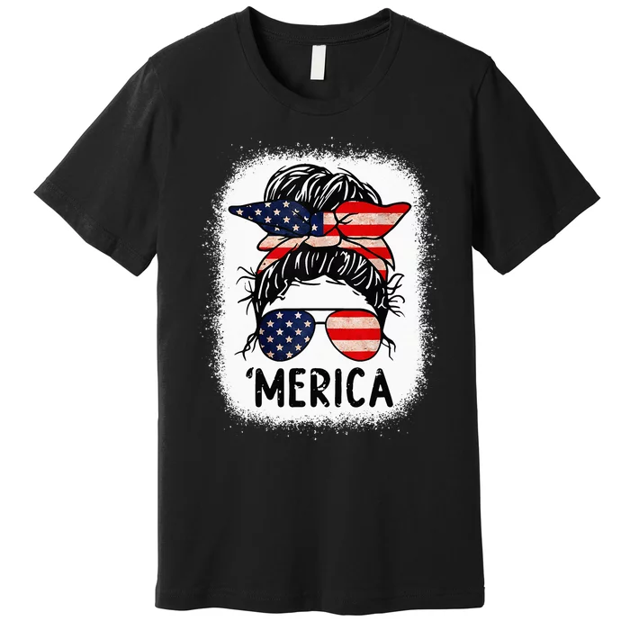 Merica 4th of July Wo Mom American Flag US Bleached Premium T-Shirt