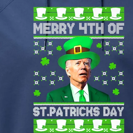 Merry 4th Of St Patricks Day Joe Biden Leprechaun Hat Clover Performance Fleece Hoodie