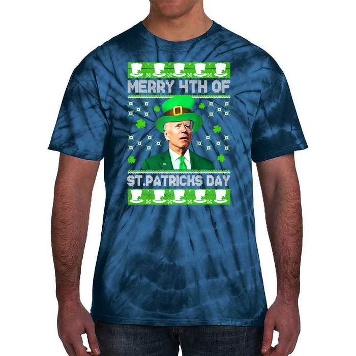 Merry 4th Of St Patricks Day Joe Biden Leprechaun Hat Clover Tie-Dye T-Shirt