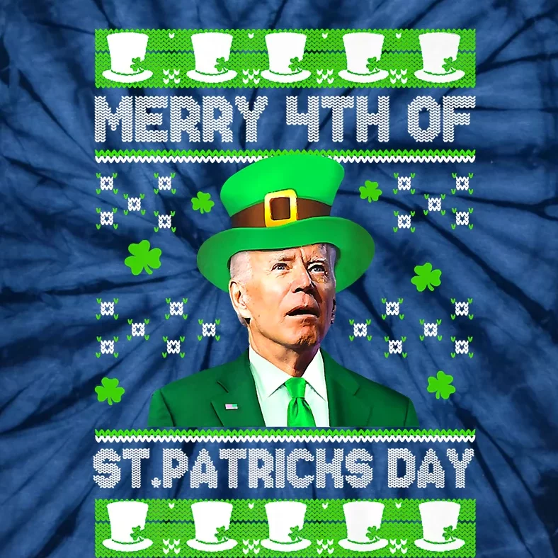 Merry 4th Of St Patricks Day Joe Biden Leprechaun Hat Clover Tie-Dye T-Shirt