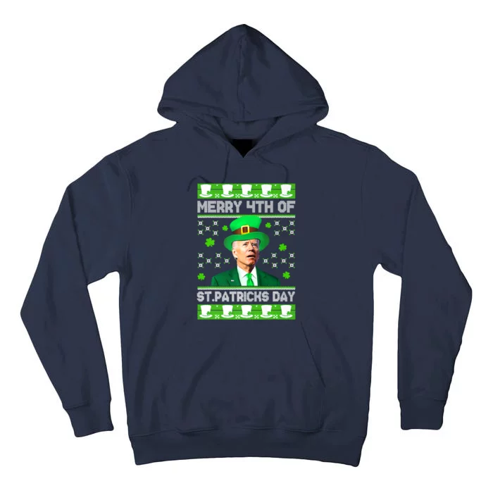 Merry 4th Of St Patricks Day Joe Biden Leprechaun Hat Clover Tall Hoodie