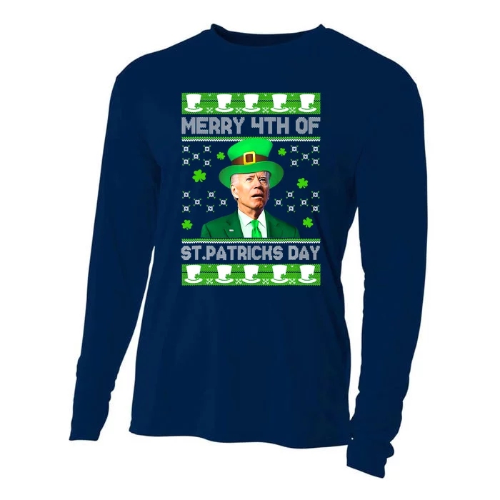 Merry 4th Of St Patricks Day Joe Biden Leprechaun Hat Clover Cooling Performance Long Sleeve Crew