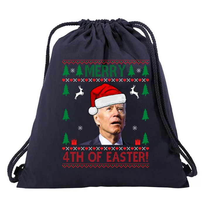 Merry 4th Of Easter Funny Joe Biden Ugly Christmas Drawstring Bag