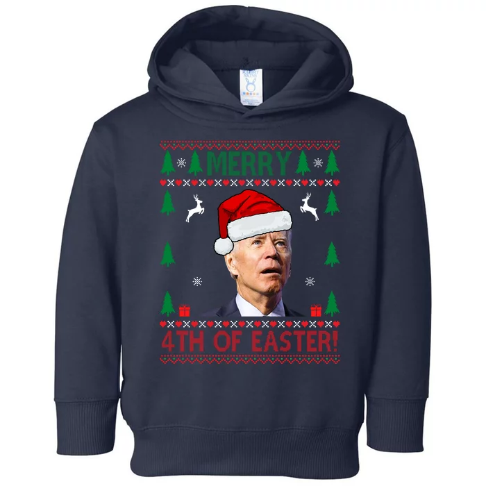 Merry 4th Of Easter Funny Joe Biden Ugly Christmas Toddler Hoodie