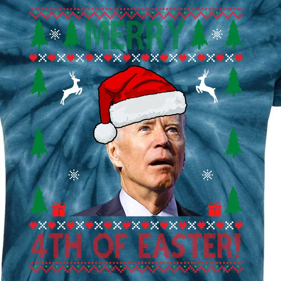 Merry 4th Of Easter Funny Joe Biden Ugly Christmas Kids Tie-Dye T-Shirt