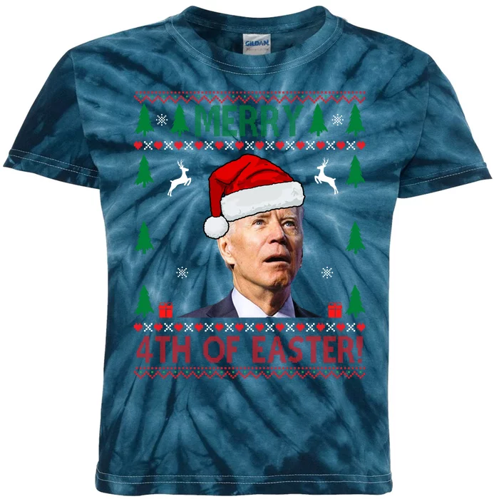 Merry 4th Of Easter Funny Joe Biden Ugly Christmas Kids Tie-Dye T-Shirt