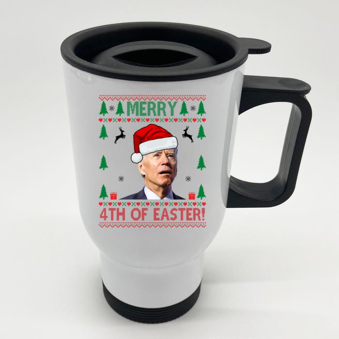 Merry 4th Of Easter Funny Joe Biden Ugly Christmas Front & Back Stainless Steel Travel Mug