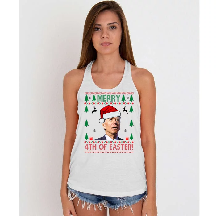 Merry 4th Of Easter Funny Joe Biden Ugly Christmas Women's Knotted Racerback Tank