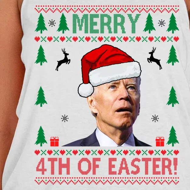 Merry 4th Of Easter Funny Joe Biden Ugly Christmas Women's Knotted Racerback Tank