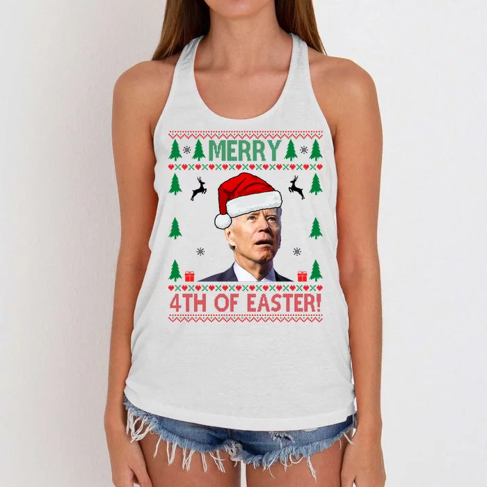 Merry 4th Of Easter Funny Joe Biden Ugly Christmas Women's Knotted Racerback Tank