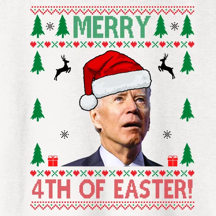 Merry 4th Of Easter Funny Joe Biden Ugly Christmas Women's Crop Top Tee