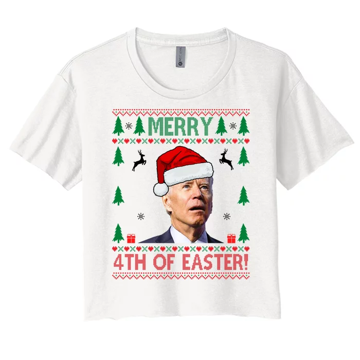 Merry 4th Of Easter Funny Joe Biden Ugly Christmas Women's Crop Top Tee