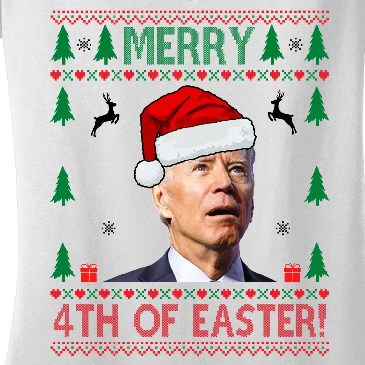 Merry 4th Of Easter Funny Joe Biden Ugly Christmas Women's V-Neck T-Shirt