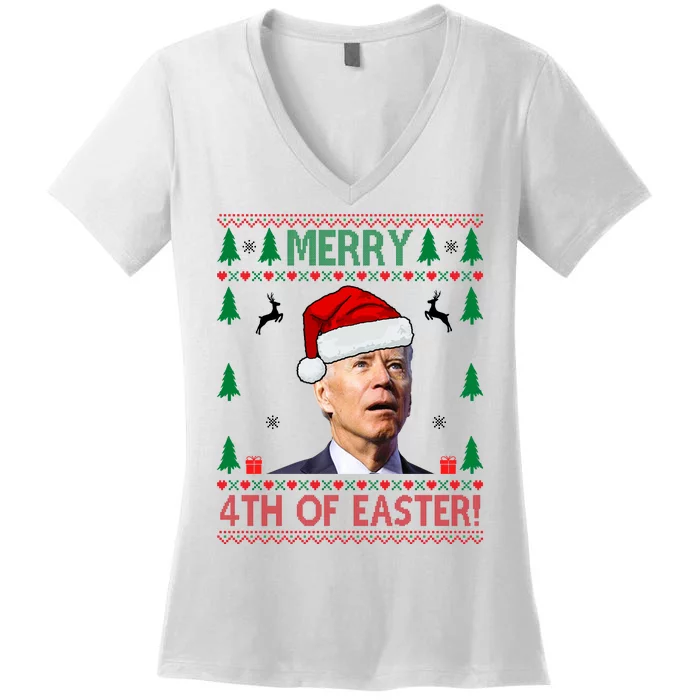 Merry 4th Of Easter Funny Joe Biden Ugly Christmas Women's V-Neck T-Shirt