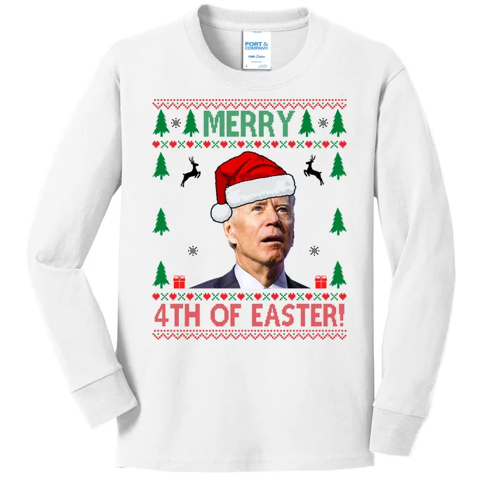 Merry 4th Of Easter Funny Joe Biden Ugly Christmas Kids Long Sleeve Shirt