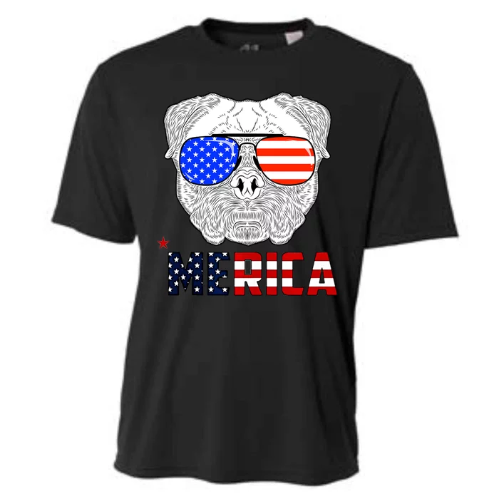 Merica 4th Of July Cool Bulldog Funny Cooling Performance Crew T-Shirt