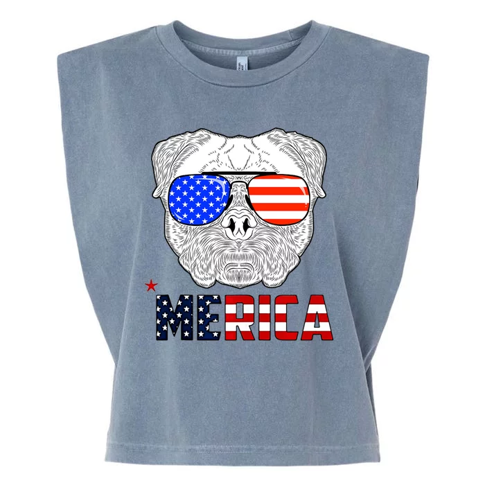 Merica 4th Of July Cool Bulldog Funny Garment-Dyed Women's Muscle Tee