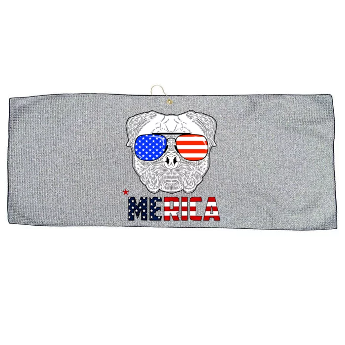 Merica 4th Of July Cool Bulldog Funny Large Microfiber Waffle Golf Towel