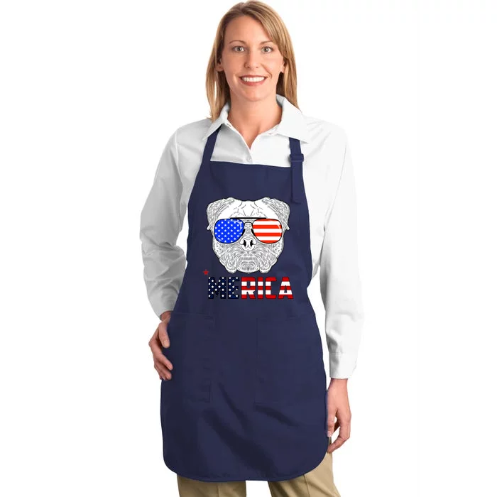 Merica 4th Of July Cool Bulldog Funny Full-Length Apron With Pocket