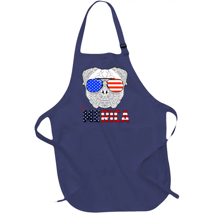 Merica 4th Of July Cool Bulldog Funny Full-Length Apron With Pocket