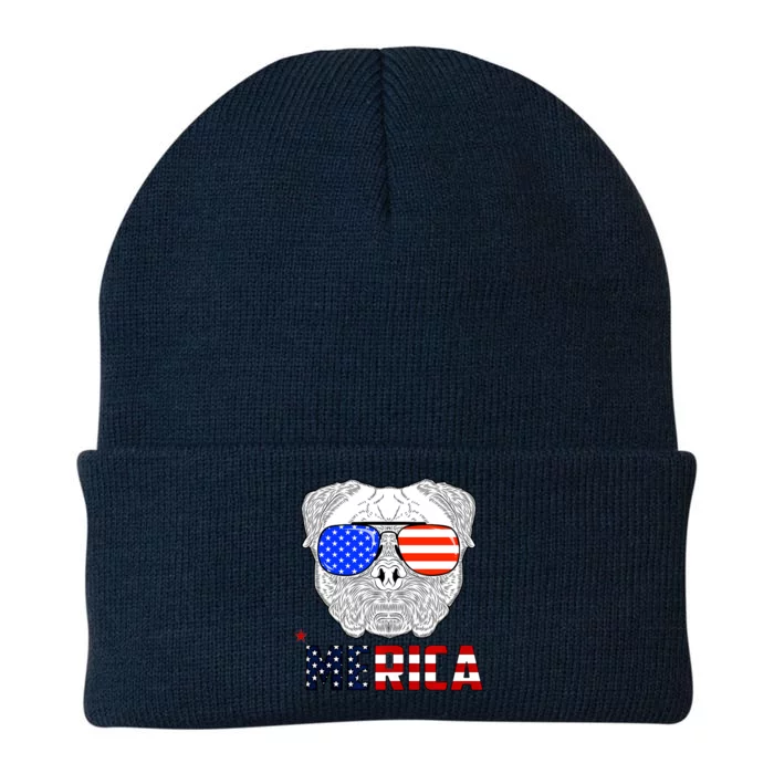 Merica 4th Of July Cool Bulldog Funny Knit Cap Winter Beanie